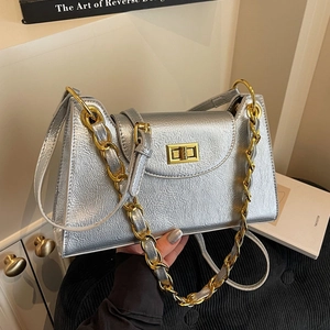 Sac Bandoulière Femme en Cuir PU Chaîne Dorée Sac Sous le Bras Vintage Petit Sac Carré avec Fermoir en Métal Sac à Épaule Élégant