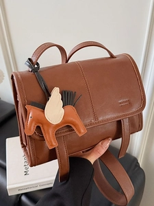 Women Crossbody Bag Retro PU Leather Small Square Bag With Pegasus Charm Casual Commuter Messenger Shoulder Bag For Ladies