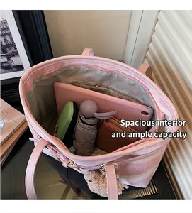 Bolso tote de lona a rayas rosas con amplio espacio interior para iPad y artículos diarios