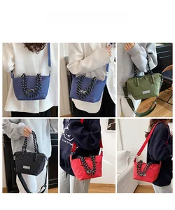 Detailed views of multi-color plaid tote bags shown in handheld and crossbody styles