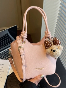 Fashion Minimalist PU Leather Bucket Bag For Women Litchi Texture Handbag Knotted Handle Commuter Shoulder Crossbody Bag