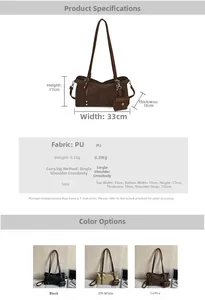 Detailed size chart and material specs for the PU leather crossbody bag with dimensions