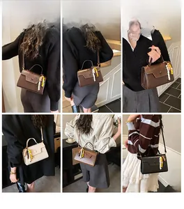 Collage of chic crossbody bags in brown, beige, and black with colorful bead charms