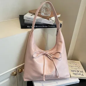 Women Retro Large Capacity PU Leather Tote Bag Set With Bowknot Decoration Soft Hobo Shoulder Bag For Daily Commute Work Travel