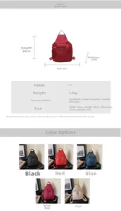 Detaillierte Größenangaben für Oxford-Stoff Rucksack mit fünf verschiedenen Farboptionen