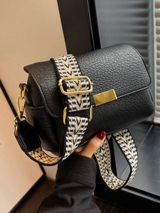 Sac Bandoulière Rétro en Cuir PU pour Femmes Mode Large Sangle Tissée Sac Carré Motif Lychee Boucle en Métal Doré Petit Sac