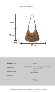 Size guide for woven tote bag showing 30cm width and 23cm height with adjustable strap