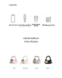 Hobo bag capacity display with four color options including pink and silver finishes