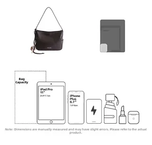 Size comparison showing brown leather crossbody bag fitting an 11-inch iPad Pro