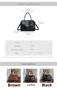Detailed size specifications for the vintage PU leather Boston handbag in three colors