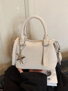 Minimalist cream white Boston handbag with star charm and detachable shoulder strap