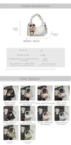 Detailed size chart and multi-color specifications for PU leather ruched cloud handbag