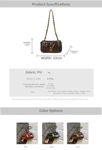 Detailed size chart and dimensions for the quilted PU leather chain crossbody bag