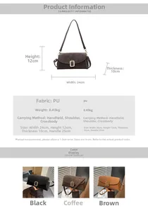 Infographic showing dimensions and multi-color options for this retro crossbody bag