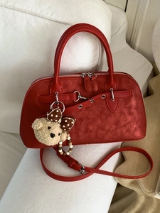 Women Vintage Matte PU Leather Handbag Niche Design Crossbody Pillow Bag With Bear Pendant Elegant Shoulder Bag Daily