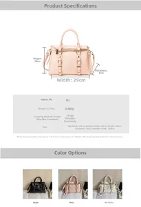 Size chart for the vintage PU leather tote with dimensions and shoulder strap details
