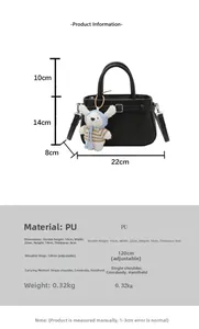 Detailed size chart for black litchi pattern bucket bag with dimensions and strap length