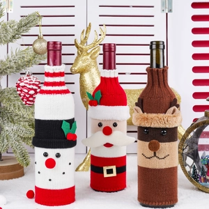 Knitted Christmas Wine Bottle Cover Acrylic Santa Claus Snowman Reindeer Festive Dining Table Decor Xmas Party Gift Wrap Bag