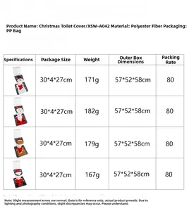 Detailed size and weight chart for snowman and Santa themed polyester bathroom sets