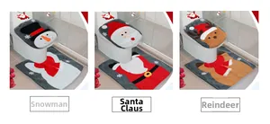 Detailed view of plush Christmas toilet cover and U-shaped rug set with holiday embroidery
