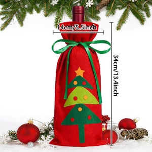 Christmas wine bottle cover with green tree appliqué and size dimensions 14x34cm