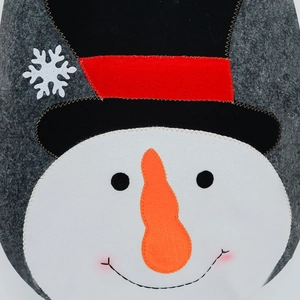 Macro detail of snowman toilet cover showing felt fabric texture and festive stitching