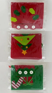 Three-piece set of Christmas felt wine bottle covers with tree and holly decorations