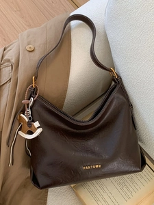 Women Retro Large Capacity Tote Bag PU Leather Shoulder Crossbody Bag With Horse Charm Gold Logo Fashion Solid Handbag