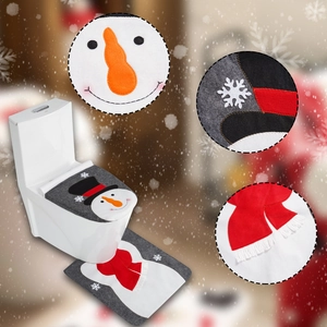 Macro detail of Christmas snowman toilet cover set featuring flannel fabric and embroidery