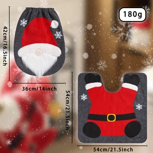 Christmas Santa toilet lid cover and U-shaped non-slip rug set for bathroom decor