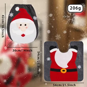 Size chart showing snowman toilet cover and U-shaped mat dimensions for Christmas set