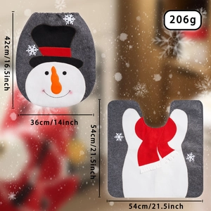 Detailed size specifications for Christmas snowman toilet cover and penguin bath mat set