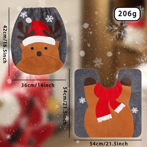 Detail view of reindeer bathroom set showing toilet cover and U-shaped mat dimensions