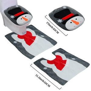 3-piece snowman Christmas toilet seat cover set with plush rugs and size dimensions