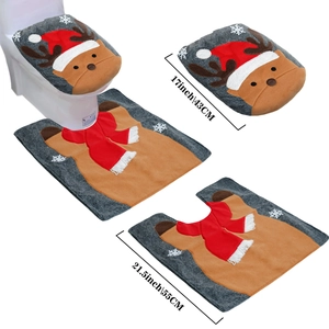 Detailed size view of Christmas reindeer toilet cover set with flannel bath mat dimensions