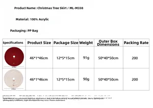 Size chart showing 46cm acrylic knitted Christmas tree skirt specifications in red and white