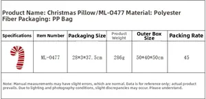 Detaillierte Größentabelle für Zuckerstangen-Plüschkissen mit Maßen und Polyestermaterial