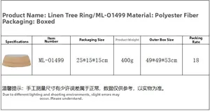 Detailed view of the rustic burlap texture and specifications for this Christmas tree skirt