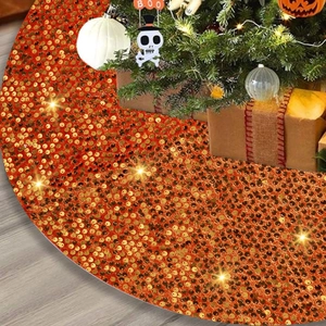 Orangefarbener Pailletten Weihnachtsbaumrock Schimmernde Halloween Party Baummatte Festliche Haus Dekoration Runde Verzierung