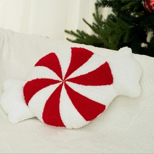 Almohada de Felpa con Forma de Caramelo de Menta de Navidad Cojín Decorativo Espiral Rojo y Blanco Suave Forro Polar Sherpa Decoración de Fiesta en Casa