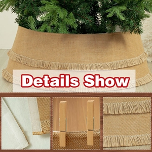 Natural jute Christmas tree skirt with double tassels and wooden clip fixation system