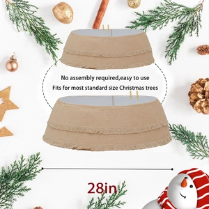 28-inch rustic burlap Christmas tree collar with dual-layer fringe and natural texture