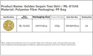 Detailed specifications of gold sequin Christmas tree skirt made of durable polyester