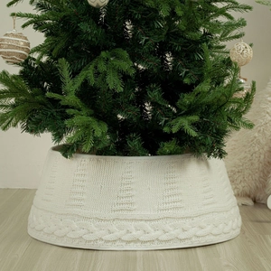 White Knitted Cable Design Christmas Tree Collar Polyester Tree Skirt Base Cover For Holiday Party Home Decoration