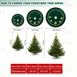 Guide des tailles jupe de sapin de Noël verte avec flocons dorés pour arbres 1,5ft-6ft