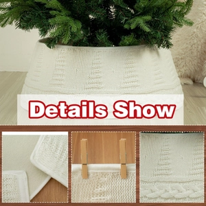 White knitted Christmas tree collar with cable texture and 3D tree patterns