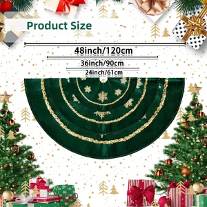 Guide des tailles pour jupes de sapin de Noël en velours vert de 61 cm, 90 cm et 122 cm de large