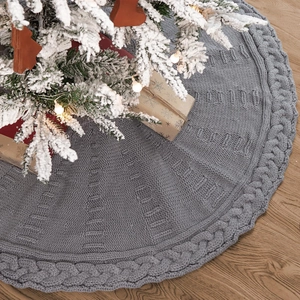 Falda de Árbol de Navidad con Punto de Ocho Gris Redonda Poliéster Cubierta de Base para Árbol Decoración del Hogar