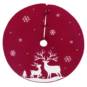 Jupe de sapin de Noël en tricot rouge avec motifs de rennes et flocons de neige