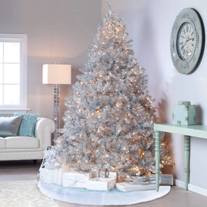 Sapin de Noël artificiel argenté de 6-7 pieds avec LED chaudes et jupe de sapin